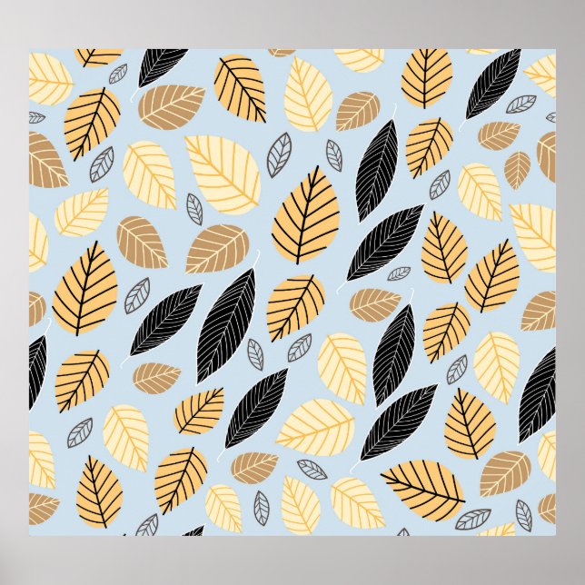 Autumn Leaves: Seamless Blue Background Poster (Front)
