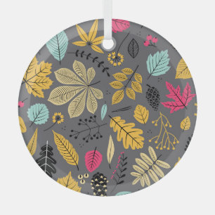 Autumn Leaves: Seamless Dark Pattern Glass Ornament