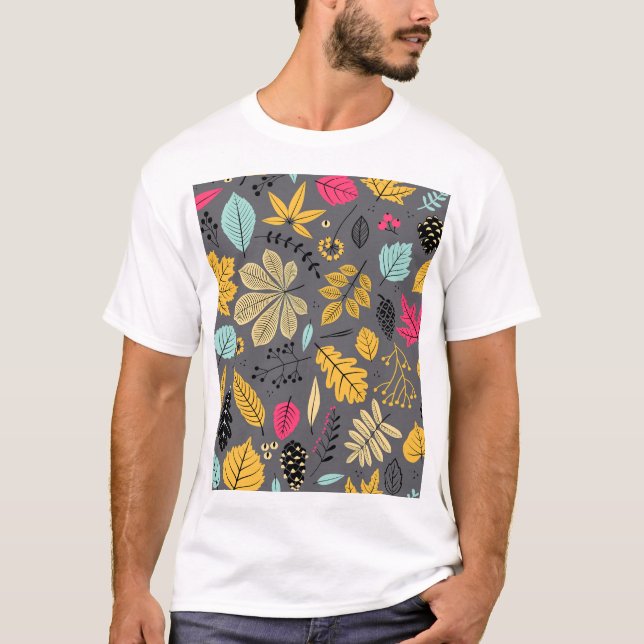 Autumn Leaves: Seamless Dark Pattern T-Shirt (Front)
