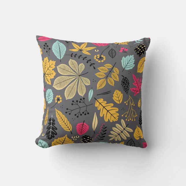 Autumn Leaves: Seamless Dark Pattern Throw Pillow (Front)