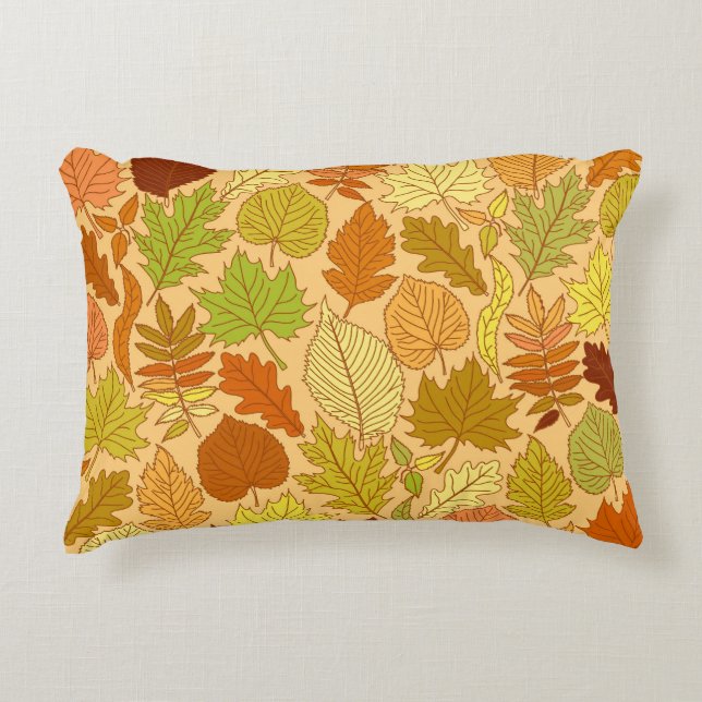 Autumn leaves: seamless fabric print accent pillow (Front)