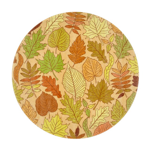 Autumn leaves: seamless fabric print cutting board (Front)