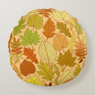 Autumn leaves: seamless fabric print round pillow