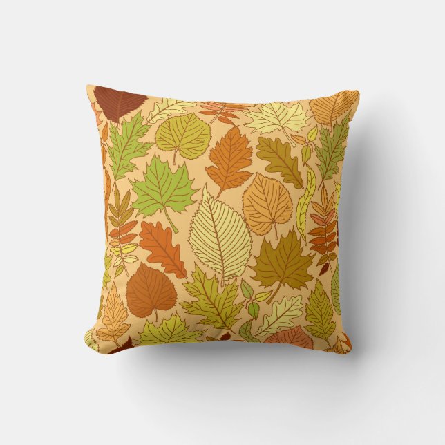 Autumn leaves: seamless fabric print throw pillow (Front)