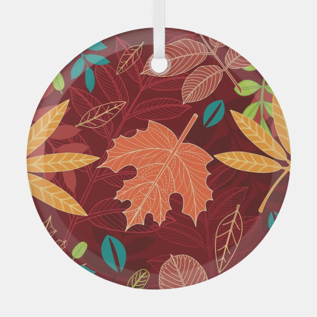 Autumn Leaves: Seamless Nature Pattern Glass Ornament (Front)