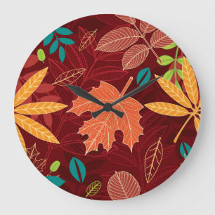 Autumn Leaves: Seamless Nature Pattern Large Clock