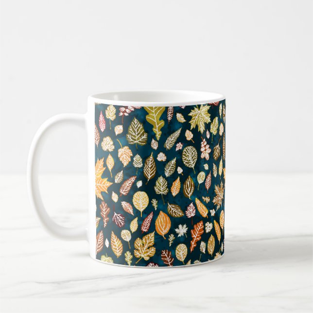 Autumn leaves seamless pattern background vintage coffee mug (Left)
