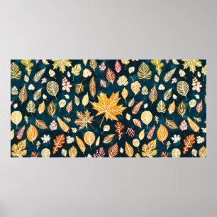 Autumn leaves seamless pattern background vintage poster