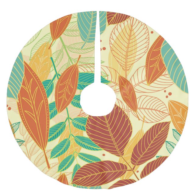 Autumn Leaves Seamless Pattern Brushed Polyester Tree Skirt (Front)