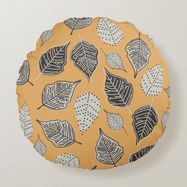 Autumn leaves, seamless vintage pattern. round pillow (Front)