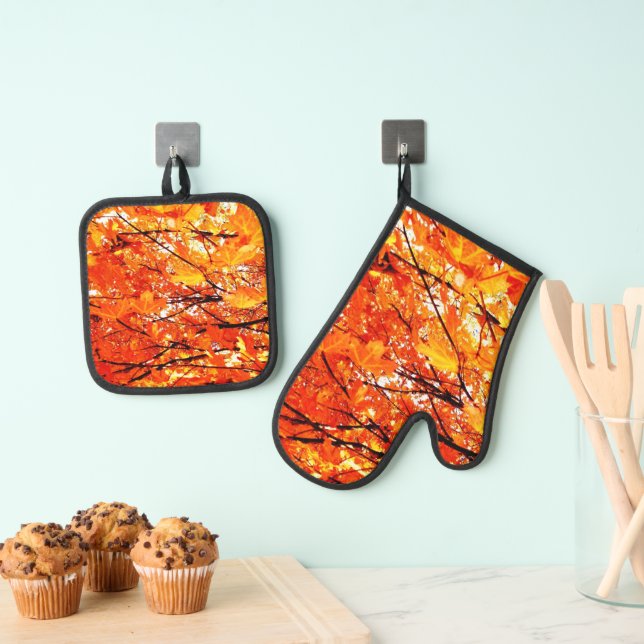  Autumn Leaves Seasonal Oven Mitt & Pot Holder Set (Insitu(Hanging))
