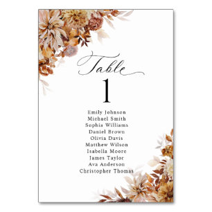 Autumn Leaves Seating Chart Table Number Card