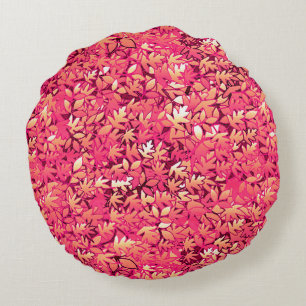 Autumn leaves, shades of red and orange round pillow