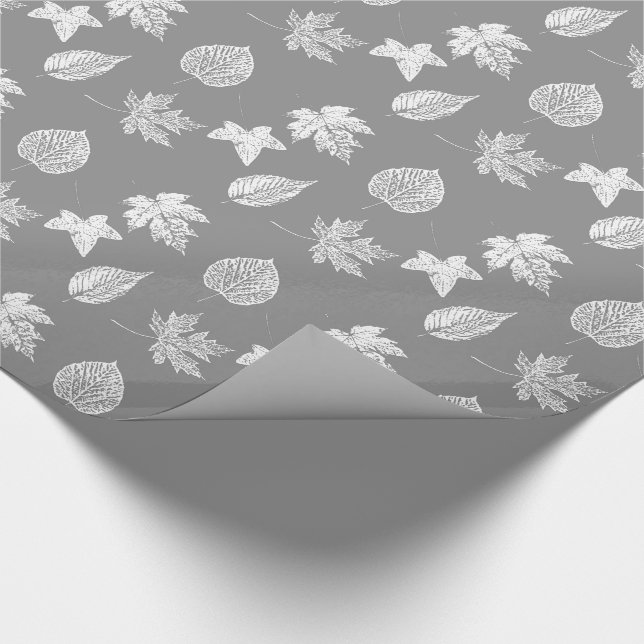 Autumn leaves - silver grey and white wrapping paper (Corner)