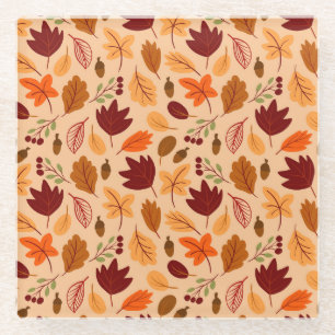 Autumn leaves, simple childish seamless pattern. glass coaster