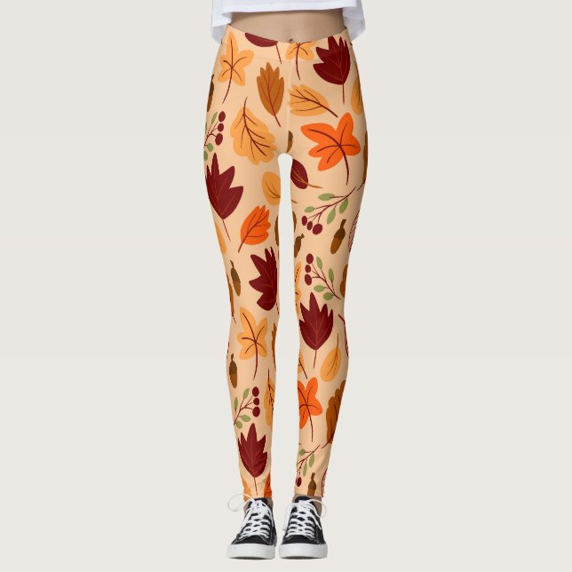 Autumn leaves, simple childish seamless pattern. leggings (Front)