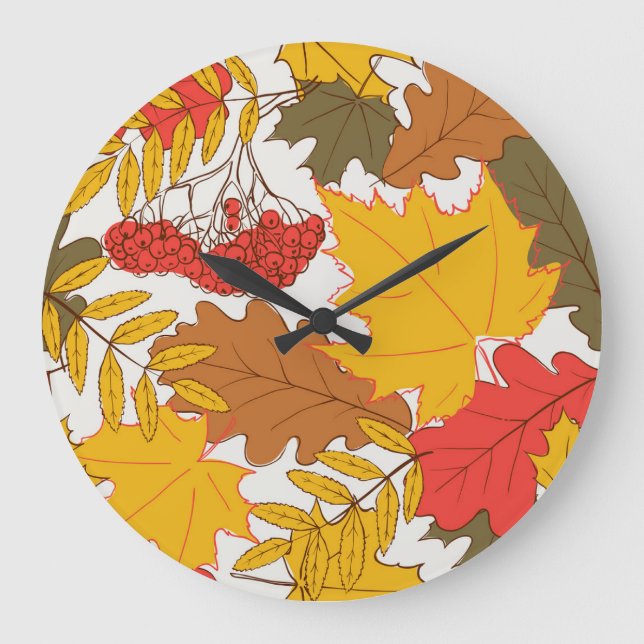 Autumn leaves, simple seamless pattern large clock (Front)