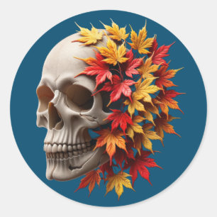 Autumn Leaves Skull Classic Round Sticker