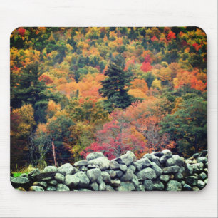 Autumn Leaves Stone Wall Mouse Pad