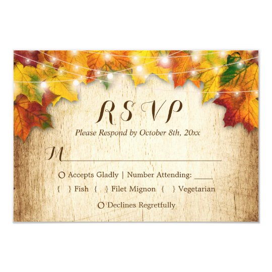 Autumn Leaves String Lights Fall Wedding RSVP Card