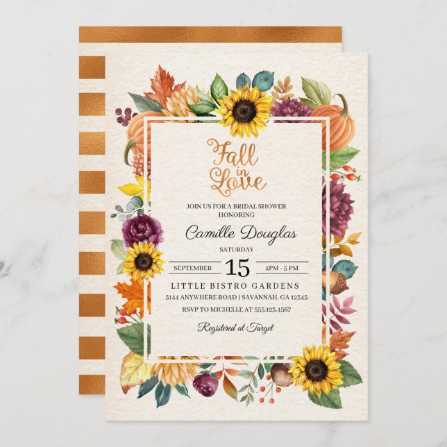 Autumn Leaves Sunflower Bridal Shower Invitation (Front/Back)