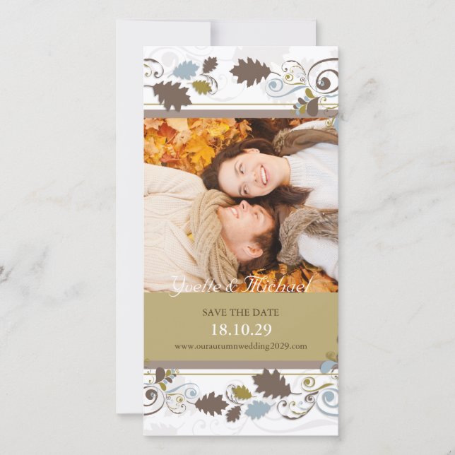 Autumn Leaves Swirls Save The Date Announcement (Front)