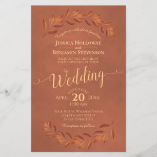 Autumn Leaves Terracotta BUDGET Wedding Invitation
