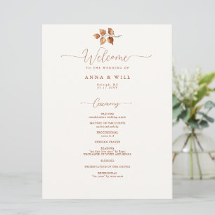 Autumn Leaves Terracotta Elegant Wedding Ceremony Program