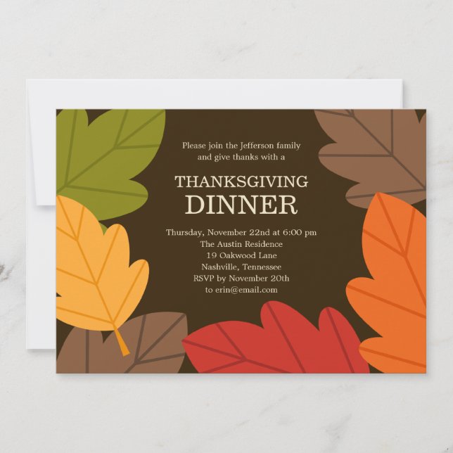 Autumn Leaves Thanksgiving Dinner Invitation (Front)