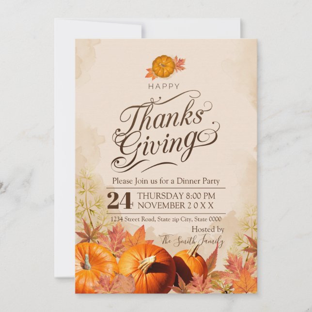Autumn Leaves Thanksgiving Dinner party Invitation (Front)