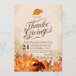 Autumn Leaves Thanksgiving Dinner party Invitation