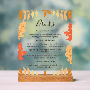 Autumn Leaves Thanksgiving Drinks Menu Acrylic Sign