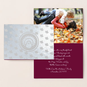 Autumn Leaves & Turkey Luxury Thanksgiving Photo Foil Card