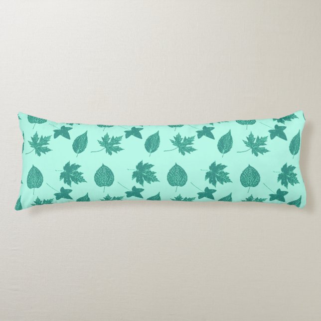 Autumn leaves - turquoise and aqua body pillow (Front)
