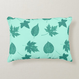 Autumn leaves - turquoise and aqua decorative pillow
