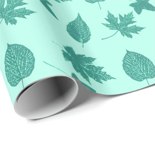 Autumn leaves - turquoise and aqua wrapping paper