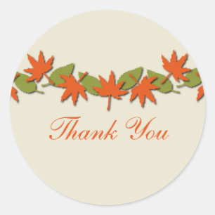 Autumn Leaves TY Border Stickers, Orange/Green Classic Round Sticker