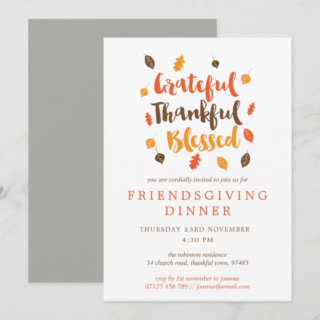 Autumn Leaves Typographic Friendsgiving Dinner Invitation (Front/Back)
