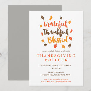 Autumn Leaves Typographic Thanksgiving Potluck Invitation