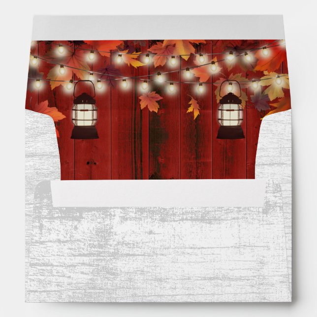 Autumn Leaves Vintage Lantern Rustic Fall Wedding Envelope (Back (Bottom))