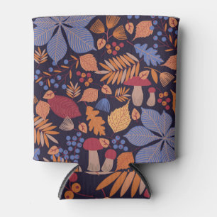 Autumn Leaves, Vintage Mushroom Illustration. Can Cooler