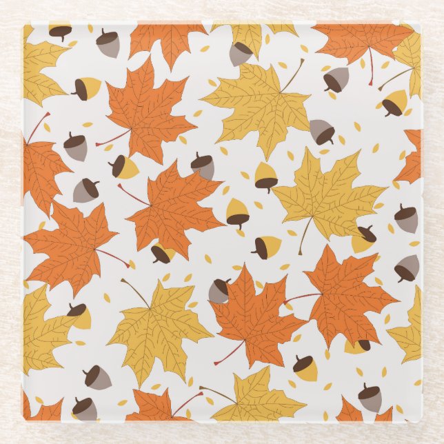 Autumn leaves, vintage seamless design. glass coaster (Front)
