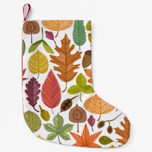 Autumn leaves vintage seamless pattern on white ba small christmas stocking