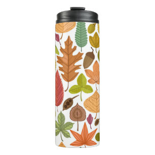 Autumn leaves vintage seamless pattern on white ba thermal tumbler
