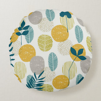 Autumn leaves, vintage seamless pattern. round pillow