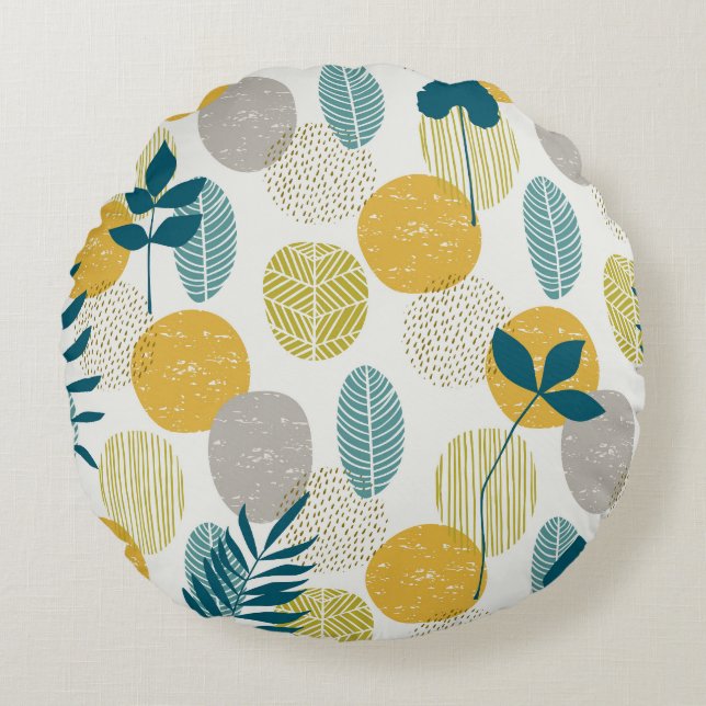 Autumn leaves, vintage seamless pattern. round pillow (Front)
