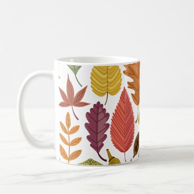 Autumn leaves: vintage white background. coffee mug (Left)