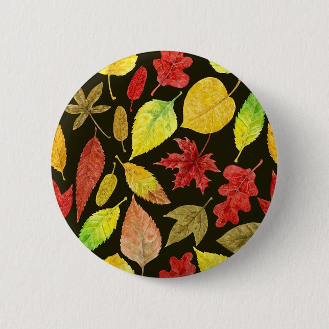 Autumn leaves watercolor dark 2 inch round button (Front)