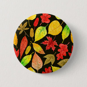 Autumn leaves watercolor dark 2 inch round button