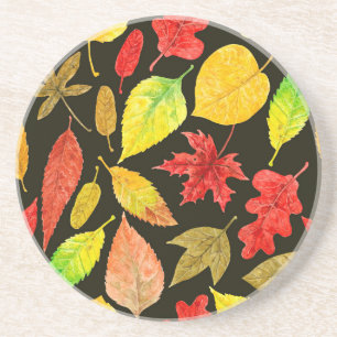 Autumn leaves watercolor dark coaster